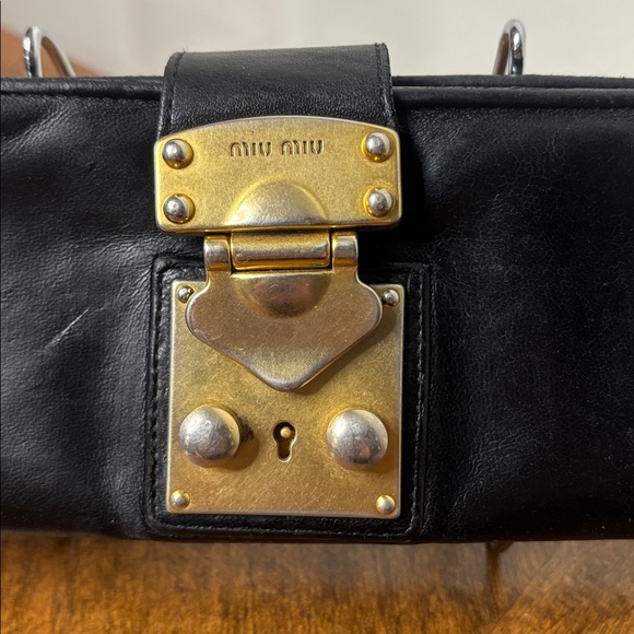 MIU MIU BLACK CALFSKIN LEATHER WALLET with GOLD PUSHLOCK - Picture 4 of 11